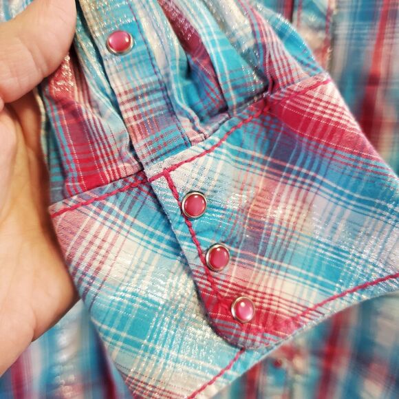 Ariat Shirt Junior XXL Colorful Pearl Snap Buttons Shimmer Embroidery Rodeo - Picture 5 of 12